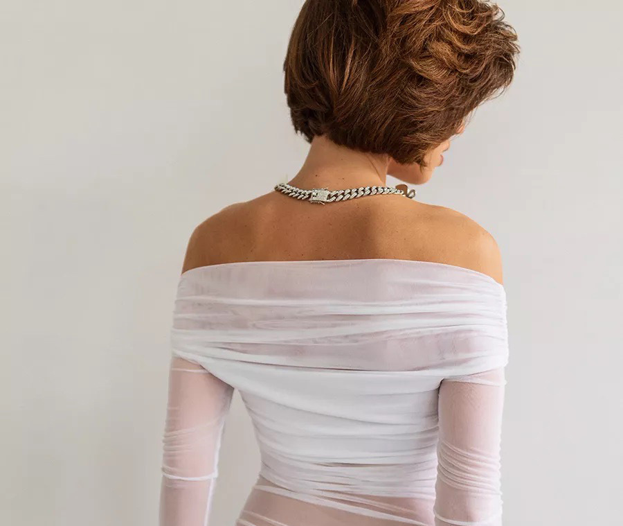 Damen Ein-schulter-netzoberteil Langarm Slim Fit Elegant Sommer_voghion.com