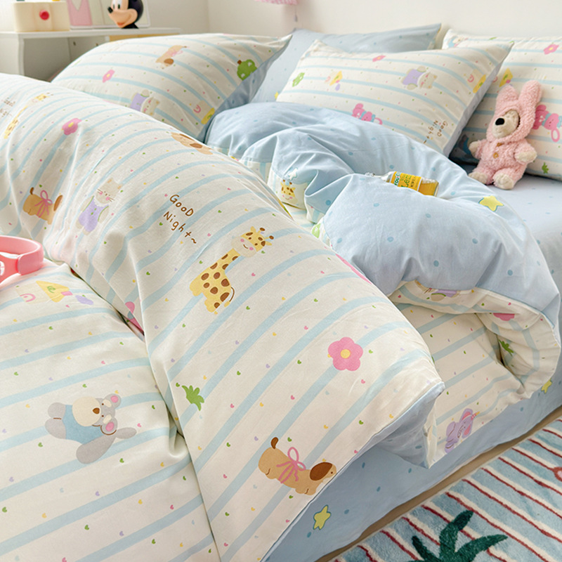 Temporada escolar cama de dibujos animados de cuatro piezas algodón puro algodón 2025 nueva funda edredón sábana dormitorio juego de tres piezas