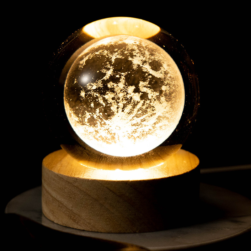 Luminoso Galaxy talla interior Luna bola de cristal luz la noche creativa decoración escritorio USB base madera regalo para niños y niñas