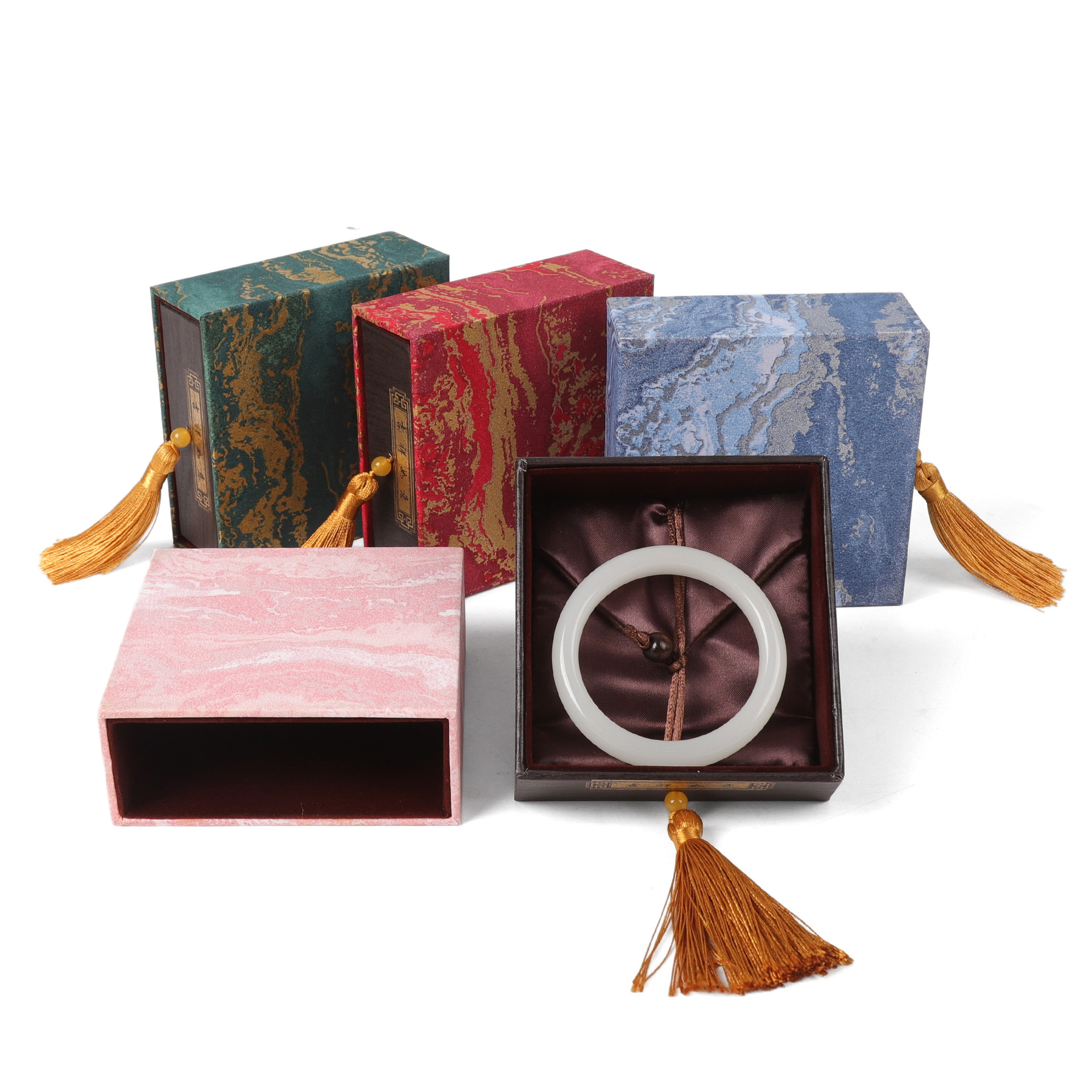Cajón de joyería de estilo de estilo de oro, caja de embalaje de joyería, caja de brazalete de regalo de patrón de onda clásica.