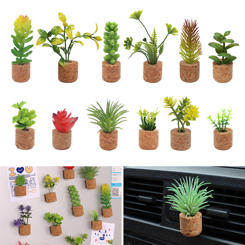 Simulación de suministro transfronterizo suculenta flor artificial en maceta Corcho decoración del coche simulación planta tapón de vino refrigerador pegatinas al por mayor
