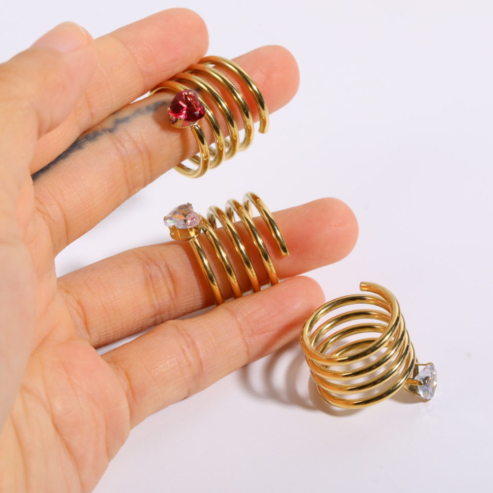 Simple Style Heart The Answer Stainless Steel Zircon Rings Gold Plated Stainless Steel Rings