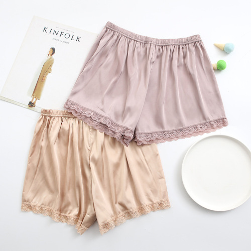 Safety pants for women, summer anti-exposure outer wear, thin imitation silk satin loose shorts, lace home bottoming pajamas