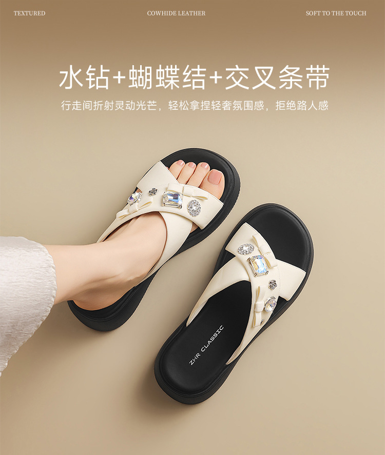 Dép sandal nữ đế dày quai chéo đính đá thoáng khí — KN331 Đen chi tiết 5