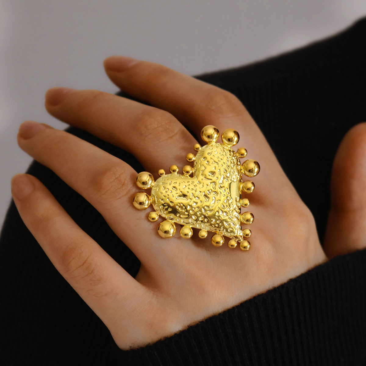 One Size Ring Size 1 Piece Quantity Wholesale Jewelry Retro Heart Shape 304 Stainless Steel Plating Rings