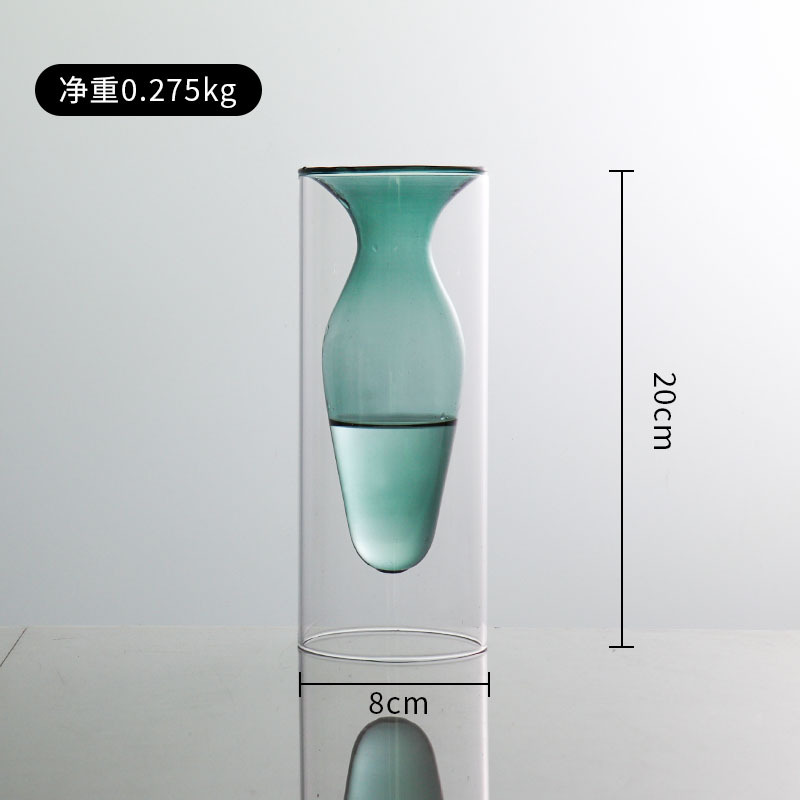 Nórdico simple doble capa colorido arreglo floral florero de vidrio sala de estar decoración escritorio creativo personalizado hidropónico decorativo florero