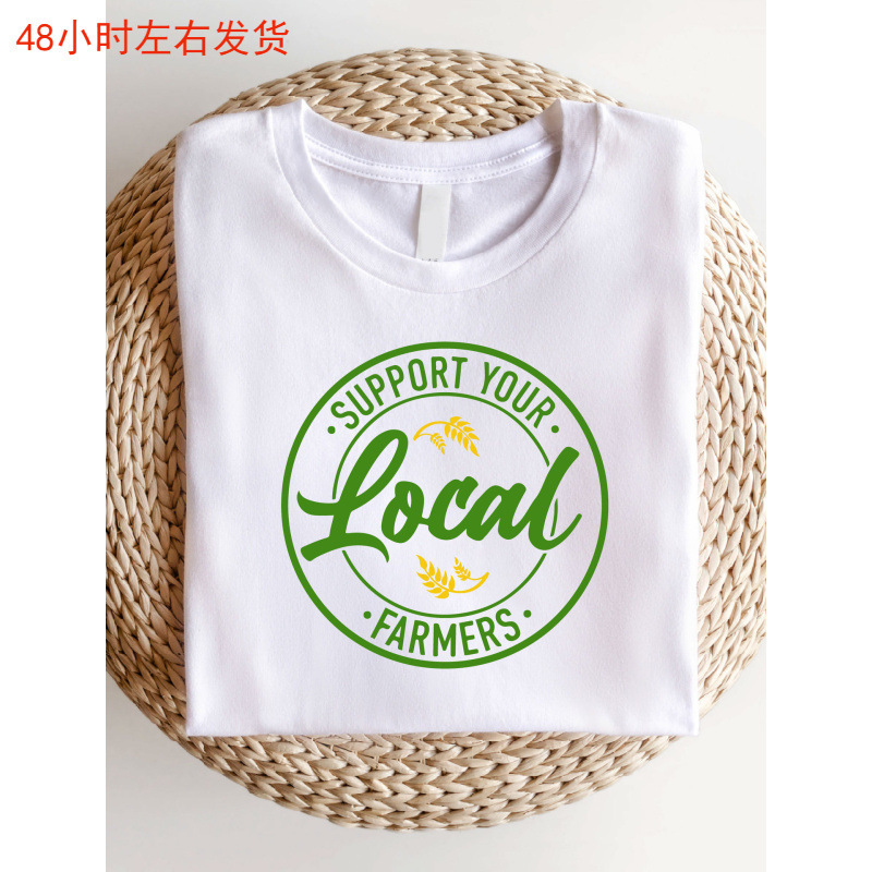 Female Farmer Short-Sleeved Shirt, Local Farmer Pattern Printed Round Neck T-Shirt Ae29