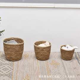 北欧风草编蒲草编织筐衣物收纳篮脏衣篮加大收纳筐园艺收纳筐
