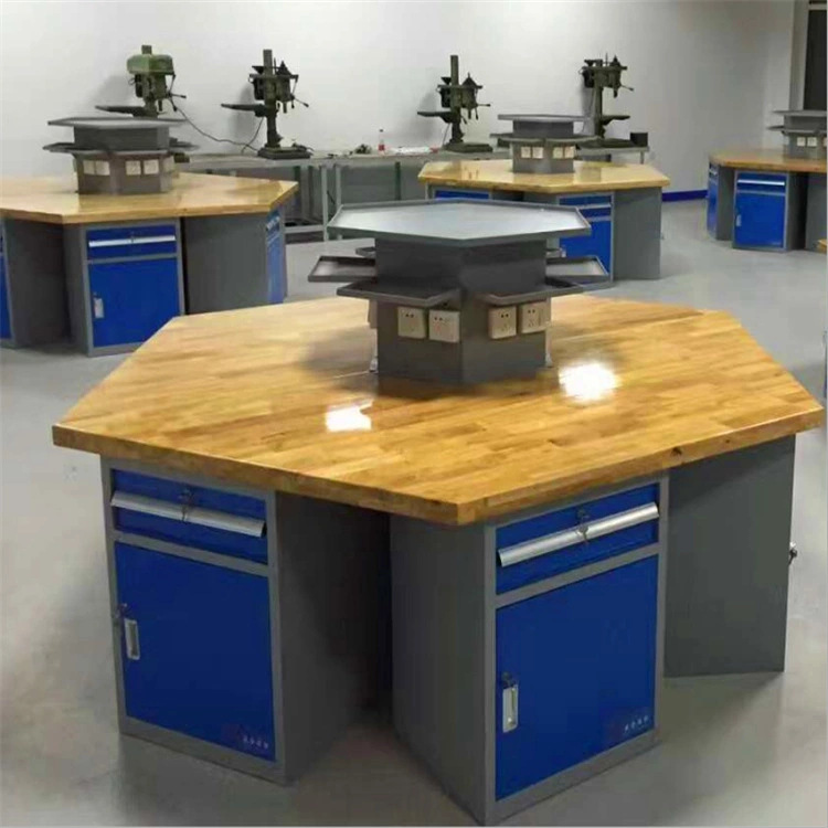 深圳 六角工作台 六工位钳工台多功能组合式榉木实训桌实验工作台