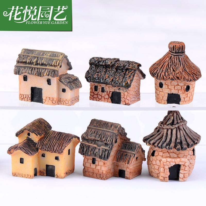 모스 마이크로 풍경 장식품 6개의 초가지붕 집 수지 작은 집 창조적 인 공예품 Zakka 스타일