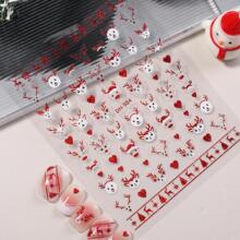圣诞节系列美甲贴纸平面带背胶圣诞雪人麋鹿指甲贴纸饰品 DH款