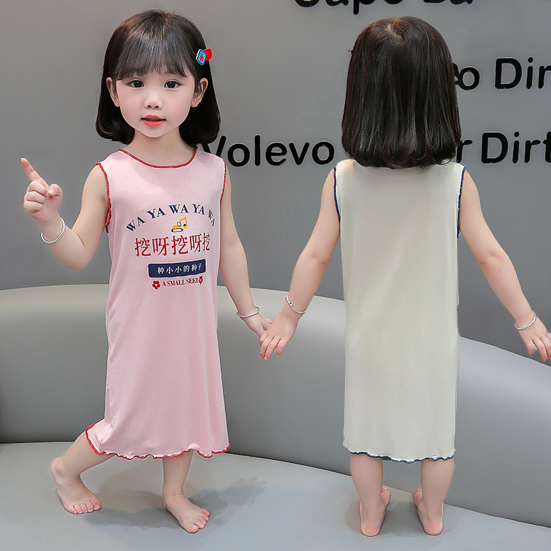 Camisón de seda helada para niñas, estilo fino de verano 2026, nuevo pijama para niñas, ropa de casa, lindo vestido tipo chaleco para bebés. image 4