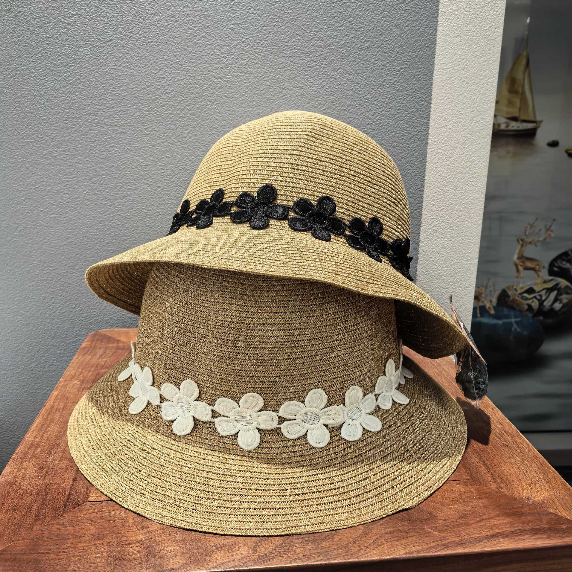 Cappello di paglia elegante stile hepburn per donna spiaggia_voghion.com