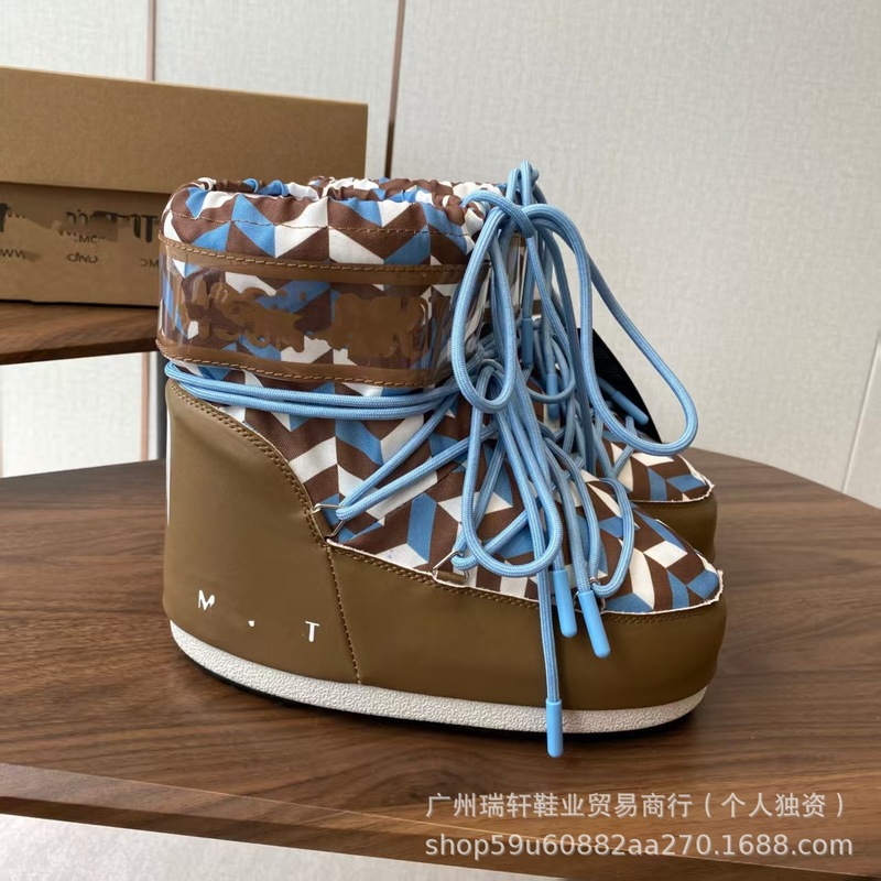 出口欧美俄罗斯2025新款红色丝绸加厚滑雪太空靴高筒潮流月球鞋|undefined