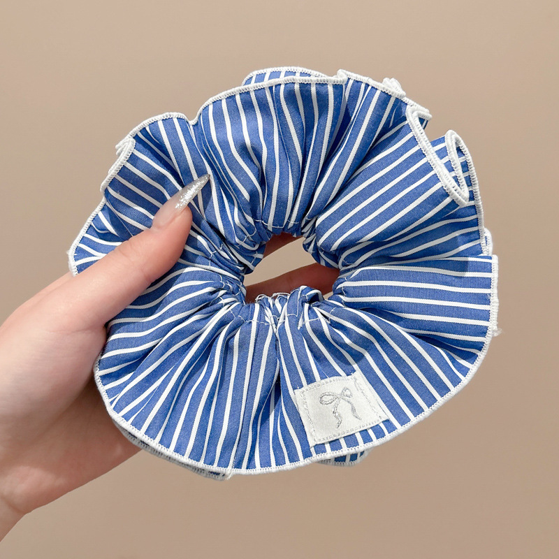 Lazo para el cabello de intestino grueso rayado coreano para mujer, sensación de alto nivel, cuerda para el cabello de cola de caballo, banda de goma para la cabeza para niñas, cuerda para la cabeza de gran tamaño, accesorios para el cabello de flores para la cabeza