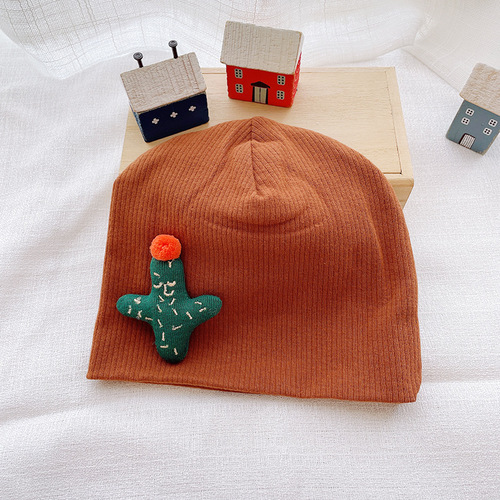 Double layer autumn and winter newborn children's hat solid color warm cotton baby hood indoor infant hat