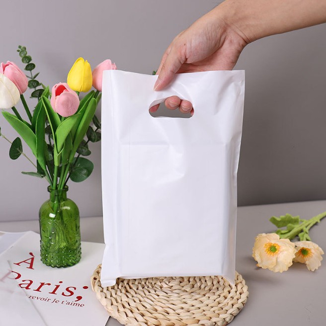 Fábrica de fuente personalizada bolsas de mano de plástico grueso se puede personalizar logotipo patrón bolsas de compras bolsas de mano ecológicas image 4