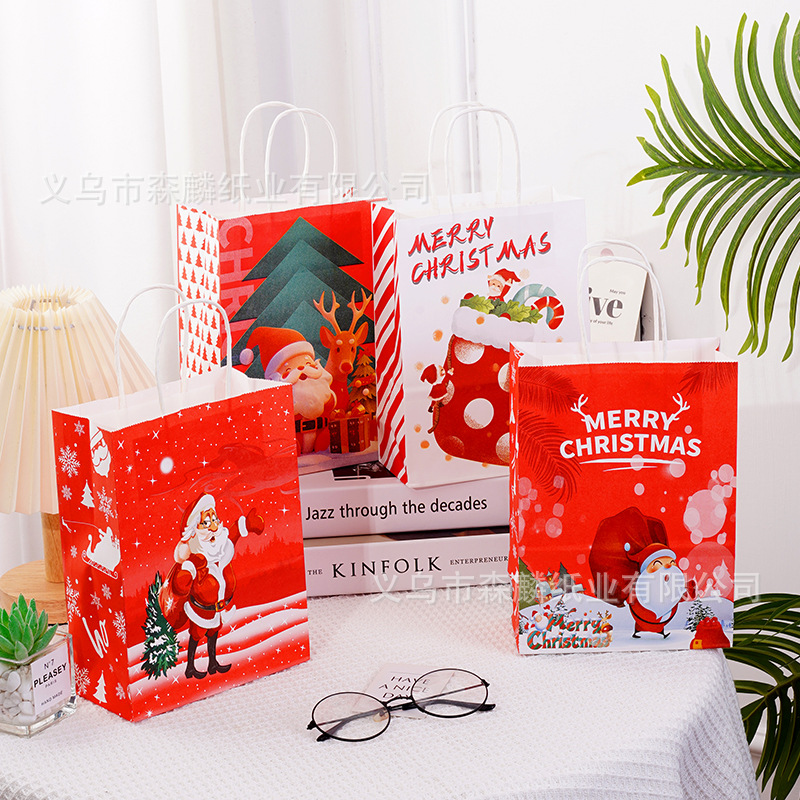 12 bolsas de regalo de Navidad, bolsas de papel kraft, bolsas de embalaje creativas para hornear, bolsas de mano, nuevas bolsas transfronterizas