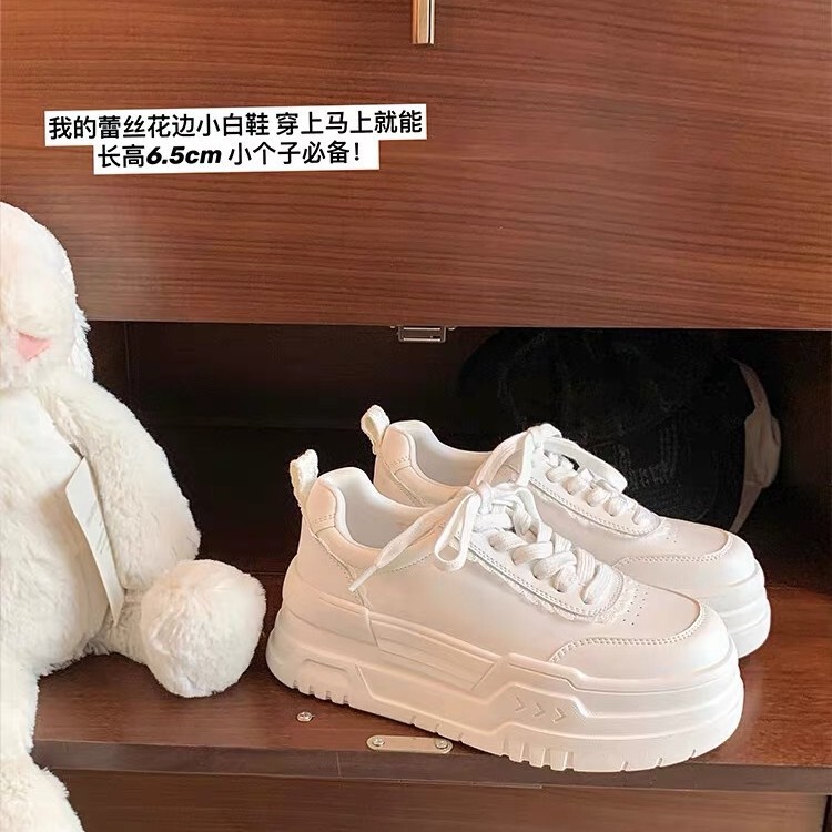 Cowhide Version ~ Tennis Girl 6.5cm Thick-Soled Lace Sports Casual Shoes White Shoes Women's Height-Increasing Sneakers for Women Cowhide Version ~ Tennis Girl 6.5cm Thick-Soled Lace Sports Casual Shoes White Shoes Women's Height-Increasing Sneakers for Women