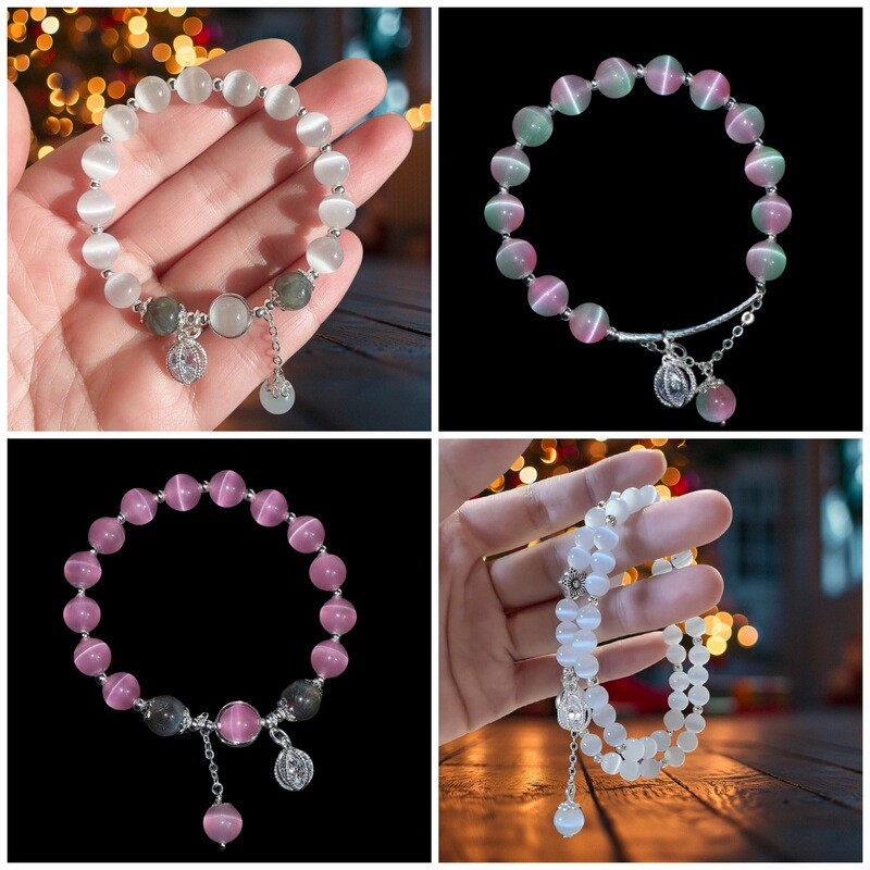 Qiyi Cat's Eye Stone Bracelet, New Chinese Style Hand String, Xiaohongshu Style, National Style Bracelet Collection, Bodhi