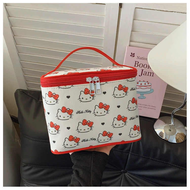 Cosmetic bag Hello Kitty handheld universal, large capacious storage, printed design