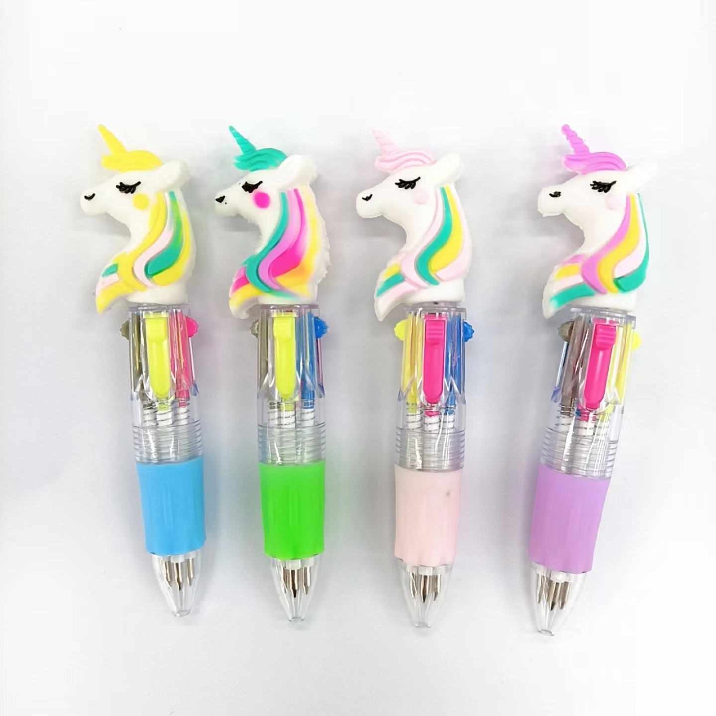 Fabricante mayorista de cuatro colores bolígrafo de silicona bolígrafo multicolor de dibujos animados cabeza portátil de estudiantes