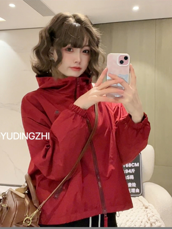 短外套女小个子2025秋季新款连帽拉链下摆抽绳女款休闲长袖冲锋衣|undefined