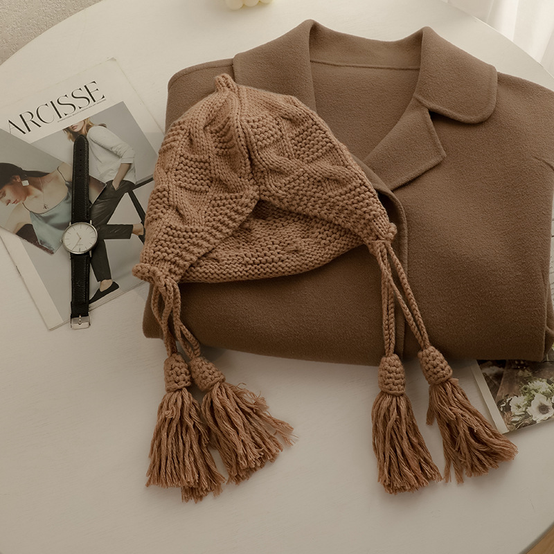 Pull à pompon en laine rouge pour enfants, chapeau de protection des oreilles tricoté à la main, rouge, pour le Nouvel An, Noël, hiver_voghion.com