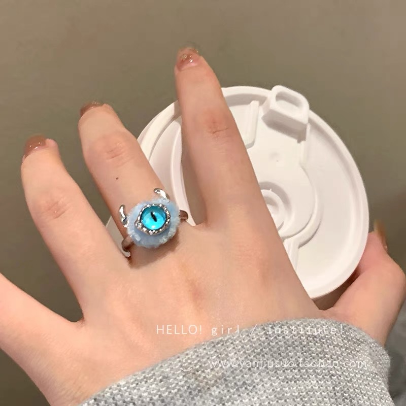 Divertido pequeño monstruo anillo grandes ojos salchicha boca dedo índice anillo dulce fresco dibujos animados lindo novias pareja anillo joyería