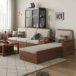 Ash Solid Wood Sofa Nordic Style Modern Minimalist Living Room Drawer Storage Small Apartment Fabric Storage Sofa