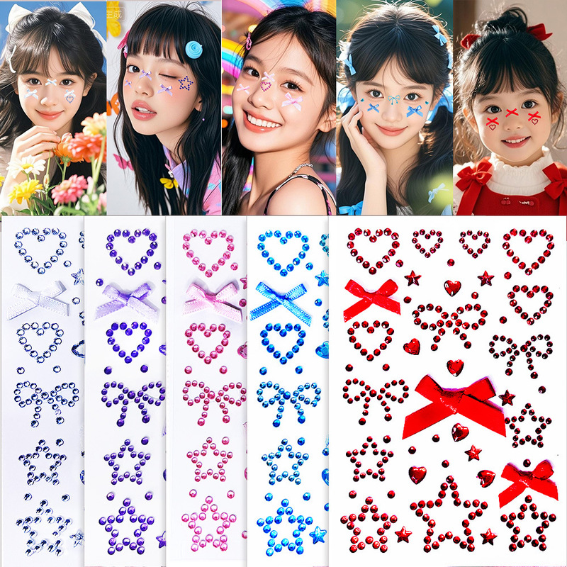 Heart-Shaped Diamond Stickers for the Face, Five-Pointed Star, Bow, Hollow Self-Adhesive Decorations, Performance Makeup Face Glitter Diamond Eye and Face Stickers Heart-Shaped Diamond Stickers for the Face, Five-Pointed Star, Bow, Hollow Self-Adhesive Decorations, Performance Makeup Face Glitter Diamond Eye and Face Stickers
