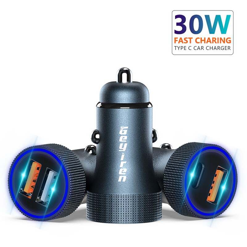 TypeC car charger fast charging 2 ports 5A12-24V electronic cigarette lighter adapter for mobile phone