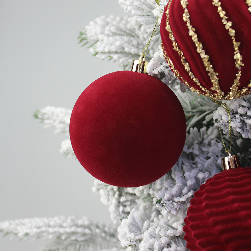 Bolas de Navidad flocado bolas de Navidad bolas de decoración de Navidad 8cm bolas de Navidad decoración de árbol de Navidad colgante decoración de Navidad