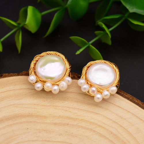 Natural Pearl Earrings High-end Baroque Pearl 925 Silver Needle Earrings Niche Design Retro Jewelry Wholesale