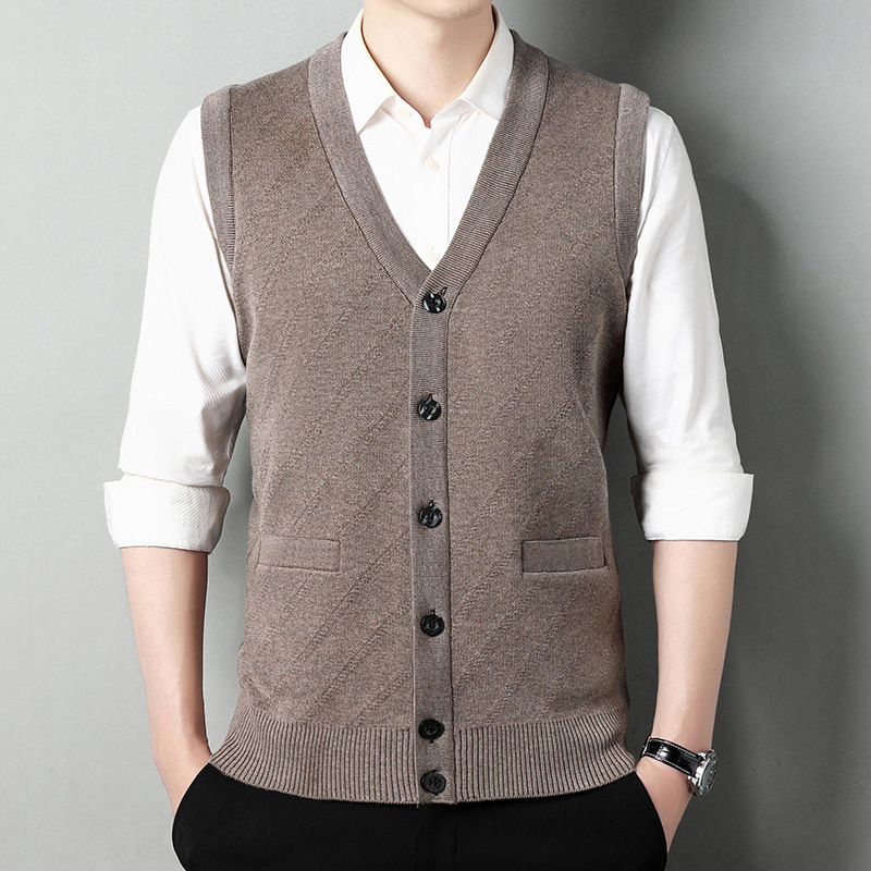 2025 Autumn and Winter Sleeveless Knitted Vest Men's Large Size Wool Vest Sweater Vest Casual Sweater Waistcoat
