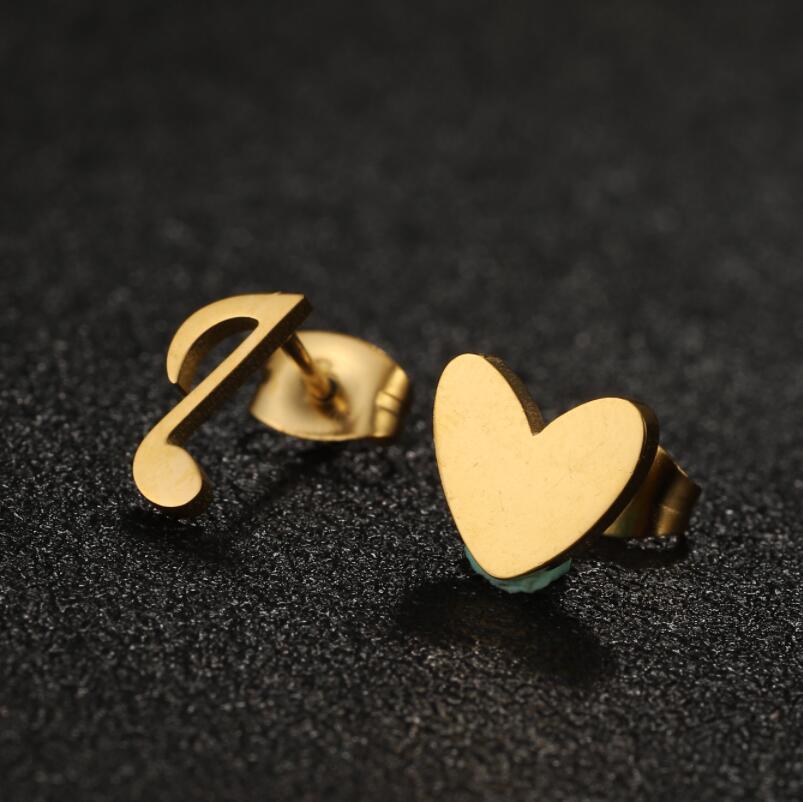 4g Weight Vacuum Plating Gold Plating Process 1 Pair Modern Style Simple Style Heart Shape Notes Asymmetrical Plating 304 Stainless Steel 18K Gold Plated Ear Studs