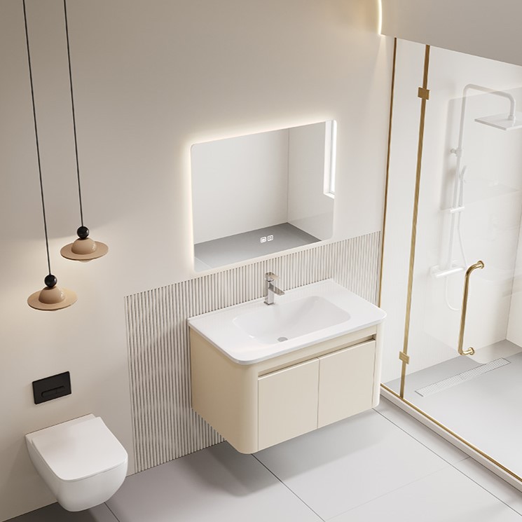 Gabinete de baño de arco circular de panal de aluminio espacial grueso integrado tipo pared cerámica lavabo lavabo lavabo facial