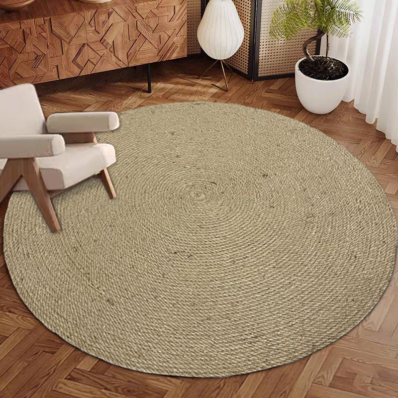 Alfombras de tejido de yute, alfombras de suelo de empalme, alfombras de mesa de té redonda, alfombras de invierno y otoño, nuevas alfombras simples