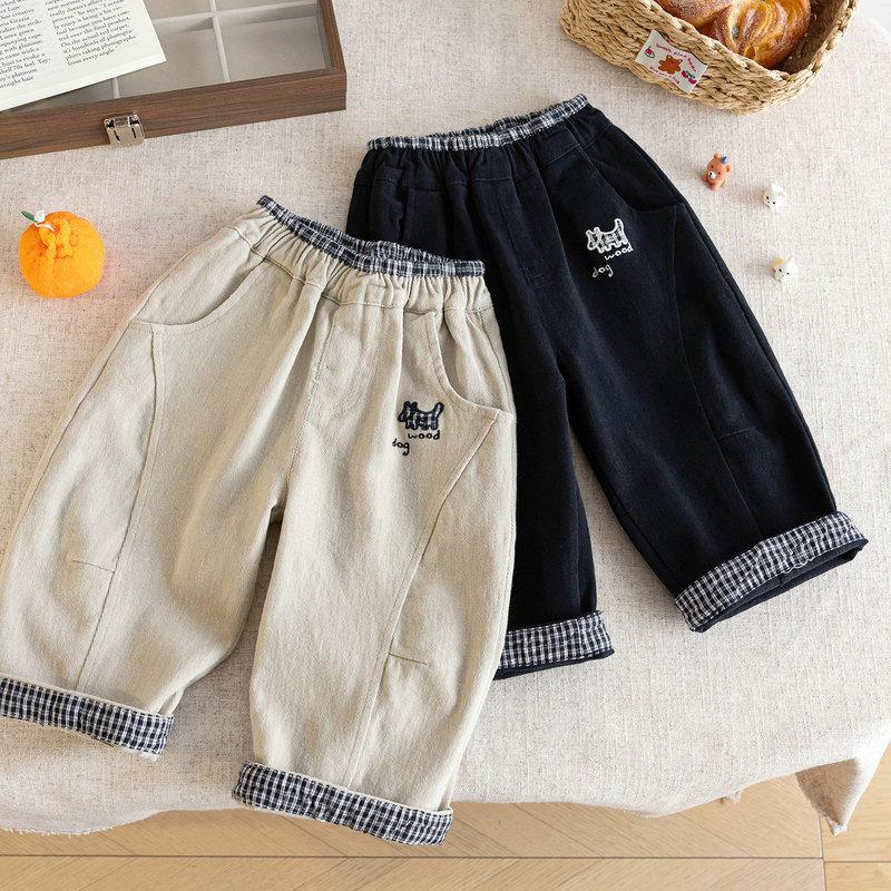 Children's Long Pants 26 Autumn Boys' and Girls' Plaid Cuffed Casual Pants Baby Toddler Solid Color Washed Cotton Straight Pants Children's Long Pants 26 Autumn Boys' and Girls' Plaid Cuffed Casual Pants Baby Toddler Solid Color Washed Cotton Straight Pants