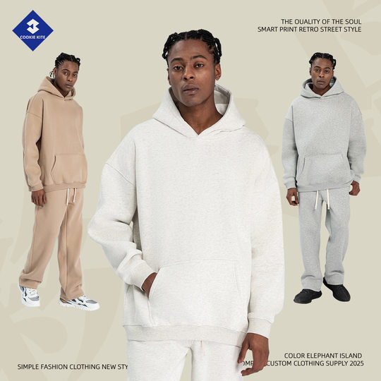 KITE Men's Wear, Fall/Winter Wear Men's Casual fleece-lined Straight Pants American Fashion Brand 350g Hooded Wear Men's Suit