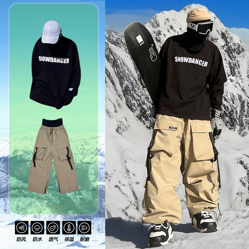 Ледовый лыжный костюм, американские брюки с несколькими клапанами и карманами, уличный лыжный костюм, водонепроницаемые утолщенные теплые снежные брюки для мужчин и женщин