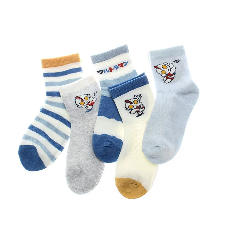 六指鼠 Spring and summer thin cotton style children's socks solid color mid -tube mesh full cotton cotton, sweat, breathable, cotton girl daily stripes