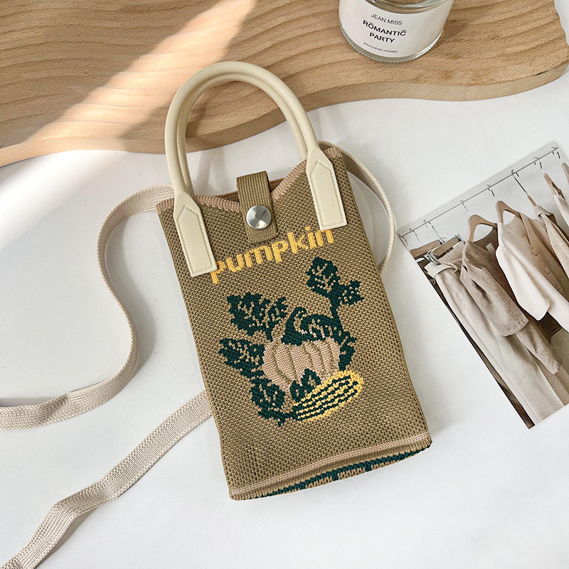 Nuevo diseño de nicho mini bolso para teléfono móvil de punto de vid de calabaza lindo y pequeño monedero de mensajero de un solo hombro portátil