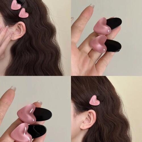 Side pink love hair clip girly heart cute female side clip sweet temperament bangs clip single side internet celebrity hair clip