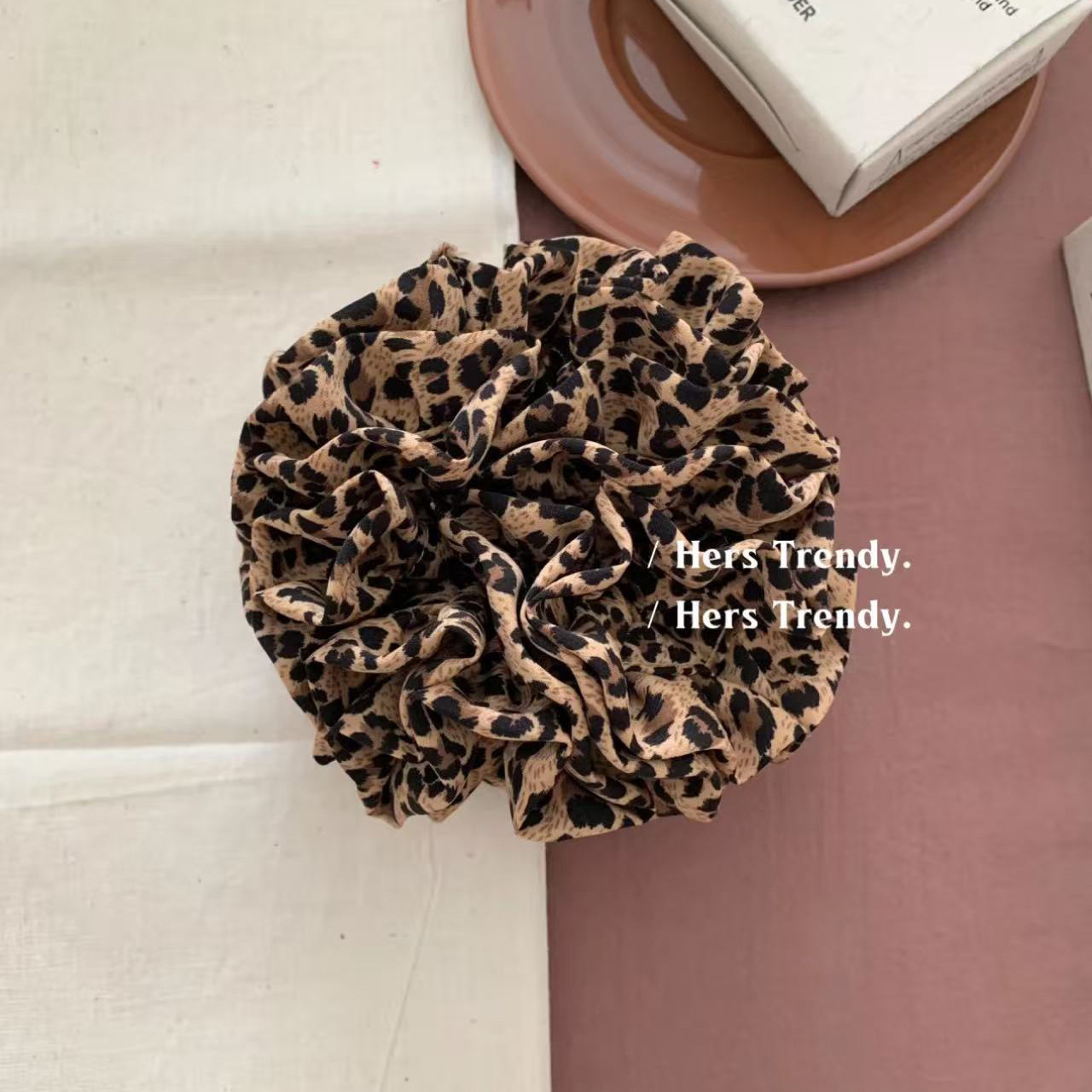 Little Wild Leopard Hydrangea Hair Tie ~ Leopard Print Scrunchie Hair Accessory Elegant High-End Korean Style Ins Blogger