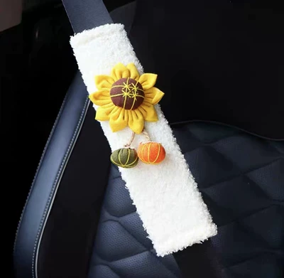 Car Protective Cover Safety — Seat belt shoulder pad - white-orange-sunflower-20cm7cm