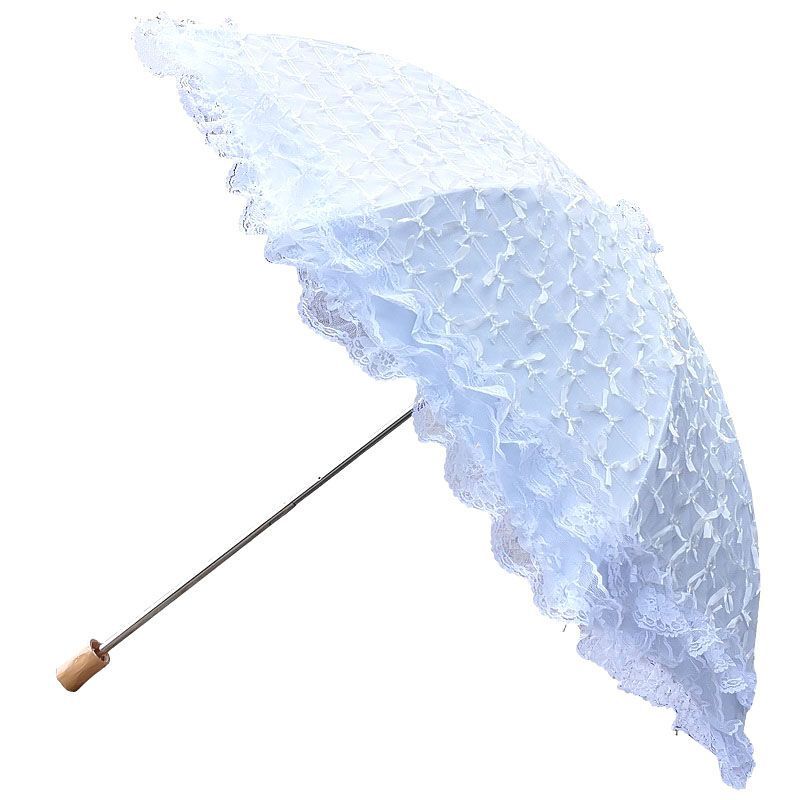 Bowknot white and black lace embroidered flower UV protection sun umbrella, sunshade for both sunny and rainy days Bowknot white and black lace embroidered flower UV protection sun umbrella, sunshade for both sunny and rainy days