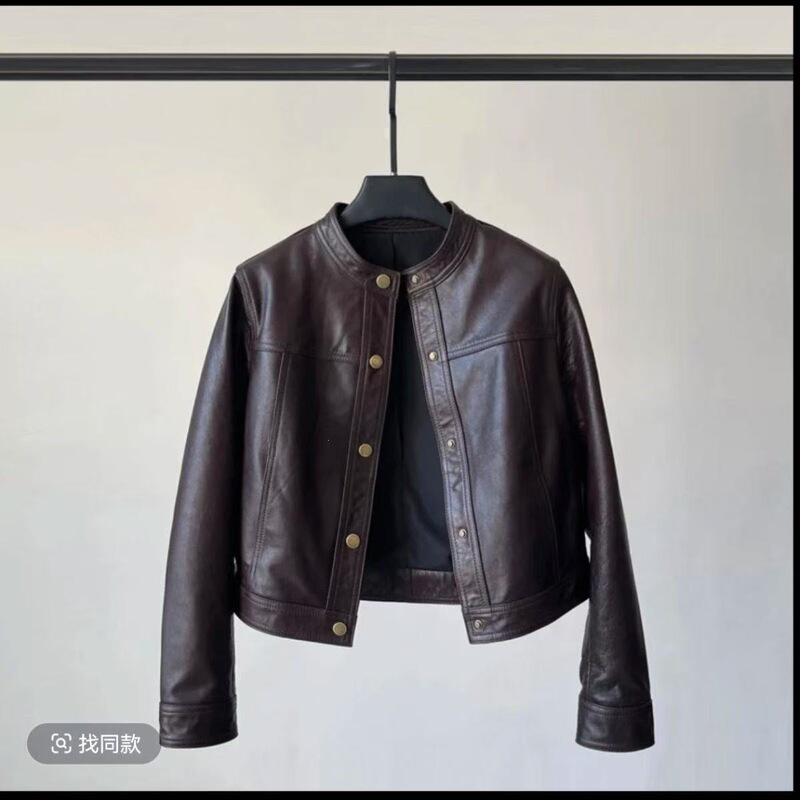 Women's Stand Collar Short Leather Jacket 2026 Spring and Autumn New Popular Versatile Biker Coat PU Leather Jacket