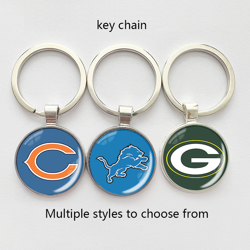 Cross-border Amazon NFL American Football Team logo Time Gem Alloy Keychain Schoolbag Key Pendant