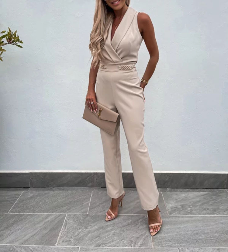 sleeveless slim v neck backless solid color jumpsuit NSYHC131323